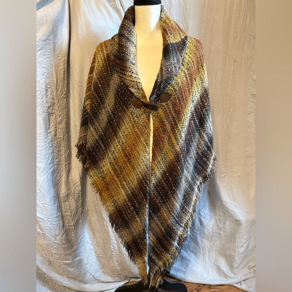Multicolor Knit Shawl with Button Closure